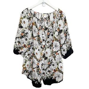 Anthropologie Fig & Flower Multicolor Button Front Puff Sleeves Blouse Size 2X